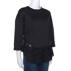 Pre Owned N21 Black Cotton Terry Eyelet Lace Trim Top S