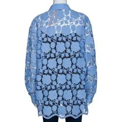 Pre Owned N21 Blue Floral Guipure Lace Oversized Shirt S