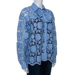 Pre Owned N21 Blue Floral Guipure Lace Oversized Shirt S