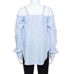 N21 Light Blue Striped Cotton Embroidered Off Shoulder Top S