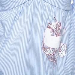 N21 Light Blue Striped Cotton Embroidered Off Shoulder Top S