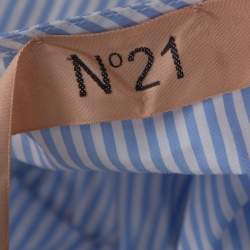 N21 Light Blue Striped Cotton Embroidered Off Shoulder Top S