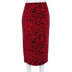 N21 Red Silk Blend Animal Print Midi Skirt S