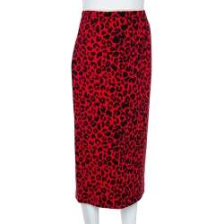 N21 Red Silk Blend Animal Print Midi Skirt S