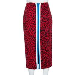N21 Red Silk Blend Animal Print Midi Skirt S