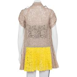 N21 Beige & Yellow Paneled Lace Pleated Detail Button Tunic S