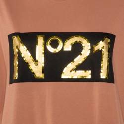 Nº21 Pink Cotton Metallic Logo Printed T-Shirt L