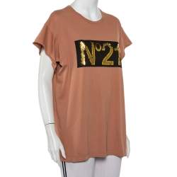 Nº21 Pink Cotton Metallic Logo Printed T-Shirt L