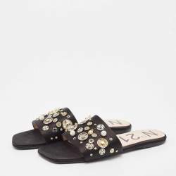N21 Black Satin Embellished Flat Slides Size 39  