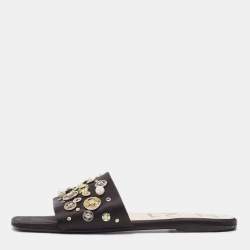 N21 Black Satin Embellished Flat Slides Size 39  