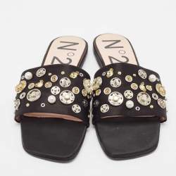 N21 Black Satin Embellished Flat Slides Size 39  