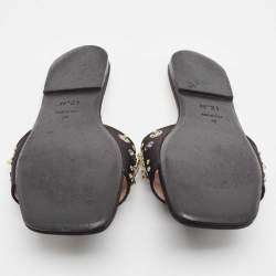 N21 Black Satin Embellished Flat Slides Size 39  