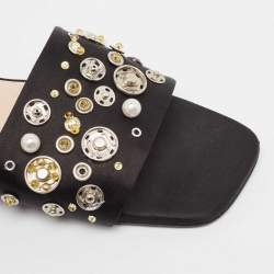 N21 Black Satin Embellished Flat Slides Size 39  