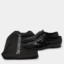 Pre Owned Nº21 Black Leather Crystal Embellished Buckle Slip On Loafers Size 35