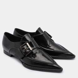 Pre Owned Nº21 Black Leather Crystal Embellished Buckle Slip On Loafers Size 35