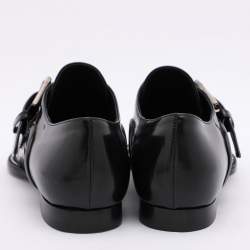 Pre Owned Nº21 Black Leather Crystal Embellished Buckle Slip On Loafers Size 35