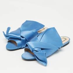 N21 Blue Satin Knotted Flat Slides Size 41