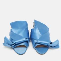 N21 Blue Satin Knotted Flat Slides Size 41