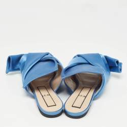 N21 Blue Satin Knotted Flat Slides Size 41