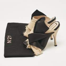 Nº21  Beige/Black Canvas and Satin Raso Knot Mules Size 35.5