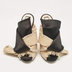 Nº21  Beige/Black Canvas and Satin Raso Knot Mules Size 35.5