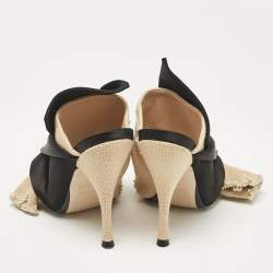 Nº21  Beige/Black Canvas and Satin Raso Knot Mules Size 35.5