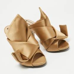 Pre Owned N21 Gold Satin Raso Knot Mules Size 37.5