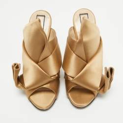 Pre Owned N21 Gold Satin Raso Knot Mules Size 37.5