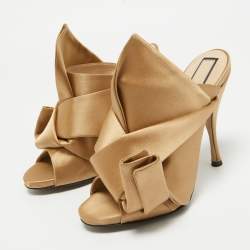 Pre Owned N21 Gold Satin Raso Knot Mules Size 37.5