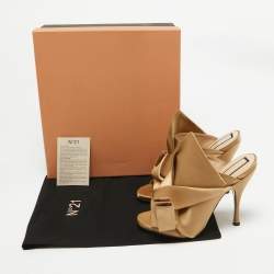 Pre Owned N21 Gold Satin Raso Knot Mules Size 37.5