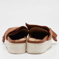 N21 Tan Knotted Leather Platform Mules Size 37.5