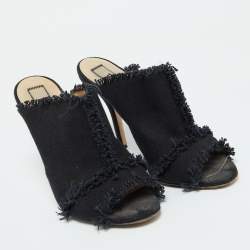 Pre Owned N21 Navy Blue Canvas Open Toe Slide Mules Size 40