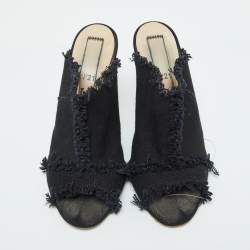 Pre Owned N21 Navy Blue Canvas Open Toe Slide Mules Size 40