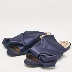 N21 Navy Blue Satin Knot Flat Slides Size 41