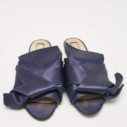 N21 Navy Blue Satin Knot Flat Slides Size 41