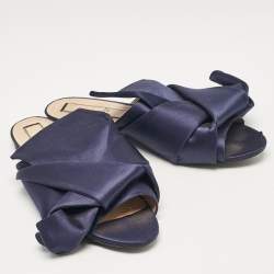 N21 Navy Blue Satin Knot Flat Slides Size 41