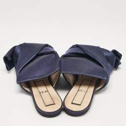 N21 Navy Blue Satin Knot Flat Slides Size 41