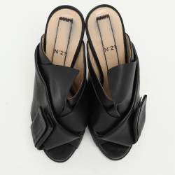 N21 Black Leather Ronny Slide Sandals Size 39