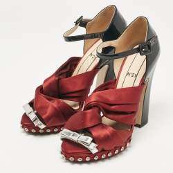 N°21 Burgundy/Black Patent Leather and Satin Ankle Strap Sandals Size 40