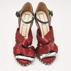 N°21 Burgundy/Black Patent Leather and Satin Ankle Strap Sandals Size 40