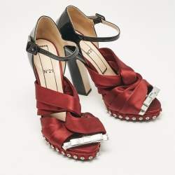 N°21 Burgundy/Black Patent Leather and Satin Ankle Strap Sandals Size 40