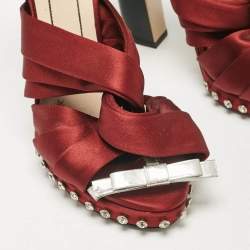 N°21 Burgundy/Black Patent Leather and Satin Ankle Strap Sandals Size 40