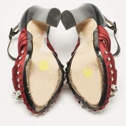 N°21 Burgundy/Black Patent Leather and Satin Ankle Strap Sandals Size 40