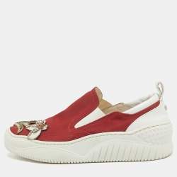 N21 Red Canvas Crystal Embellished Slip On Sneakers Size 37