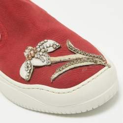 N21 Red Canvas Crystal Embellished Slip On Sneakers Size 37