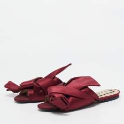 N°21 Burgundy Satin Knot Slide Flat Mules Size 40