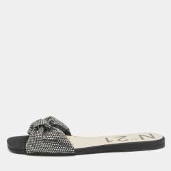N21 Black Satin Crystal Embellished Bow Flat Slides Size 39 