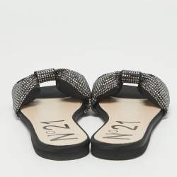 N21 Black Satin Crystal Embellished Bow Flat Slides Size 39 