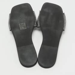 N21 Black Satin Crystal Embellished Bow Flat Slides Size 39 