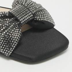 N21 Black Satin Crystal Embellished Bow Flat Slides Size 39 